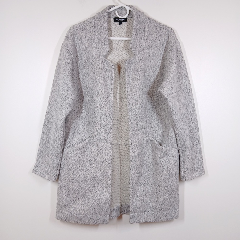 Express Coat Women Medium Gray Marled Open Front Knit Jacket Casual Layer